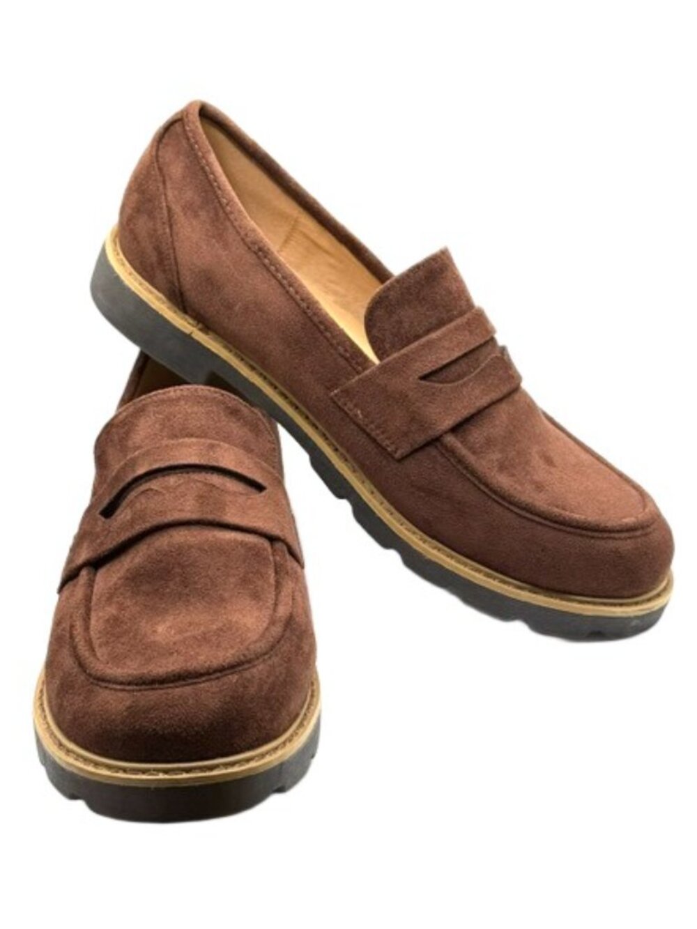 TARYN by Taryn Rose Danielle Brown Suede Penny Loafers Lug Sole Size 10